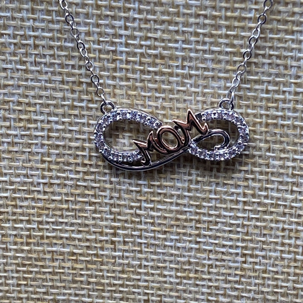 Fifth Avenue Collection Silver Tone Necklace Love Infinity Mom Rhinestone 18"